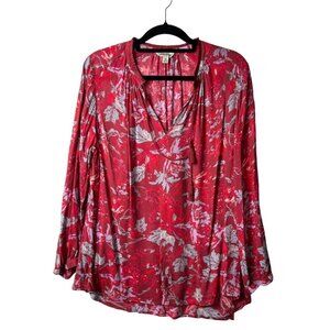 Lucky brand floral print boho blouse fringe trim women’s size 1X
